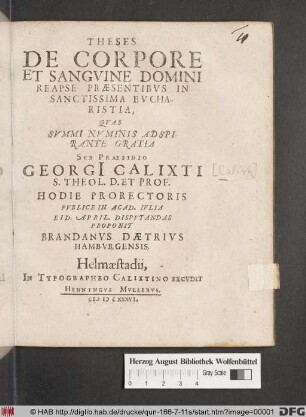 Theses De Corpore Et Sanguine Domini Reapse Praesentibus In Sanctissima Eucharistia