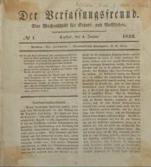 № 1. Cassel, den 4. Januar 1832.