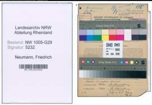 Entnazifizierung Friedrich Neumann , geb. 13.10.1896 (Bahnsekretaer)