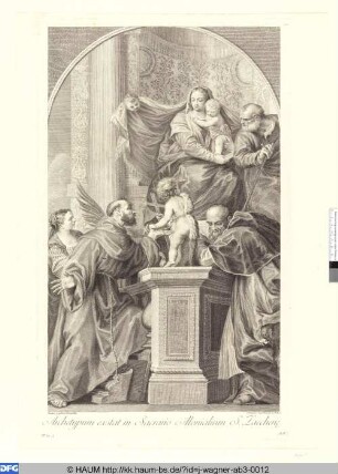 Anbetung der Heiligen Familie und Johannes des Täufers durch drei Heilige