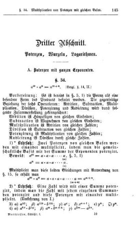 Dritter Abschnitt. Potenzen, Wurzeln, Logarythmen.