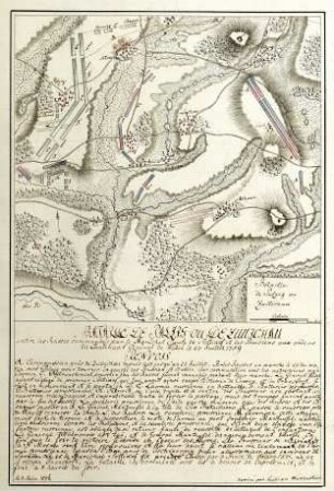 WHK 25 Deutscher Siebenjähriger Krieg 1756-1763: Plan der Schlacht bei Palzig oder Züllichau zwischen den Russen unter Graf von Soltikow und den Preußen unter Generalleutnant von Wedel, 23. Juli 1759