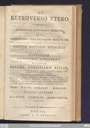 De Retroverso Vtero : Schediasma Inavgvrale Medicvm