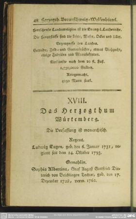 XVIII. Das Herzogthum Würtemberg