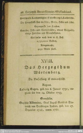 XVIII. Das Herzogthum Würtemberg