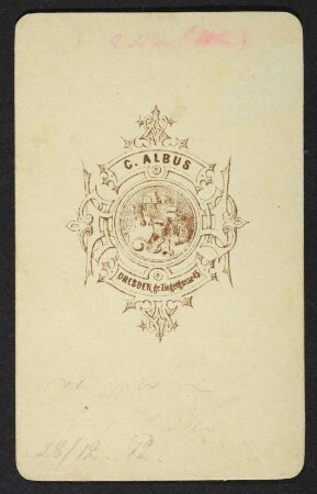 Porträt Oskar Lehmann : Foto-/Bildersammlung Stenografische Sammlung. Porträt Oskar Lehmann. Photographie. Carte de visite (1872; C. Albus). Dresden: SLUB P a 0383