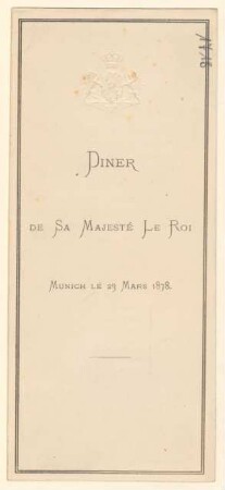 Menükarte : Diner de Sa Majesté Le Roi