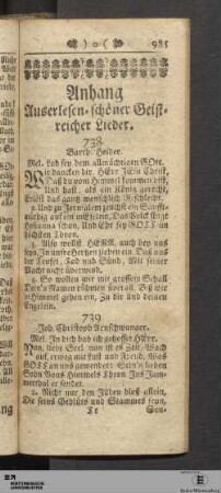 Anhang Auserlesen-schöner Geistreicher Lieder.