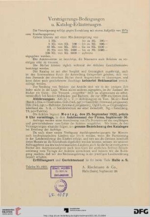 Versteigerungs-Bedingungen u. Katalog-Erläuterungen