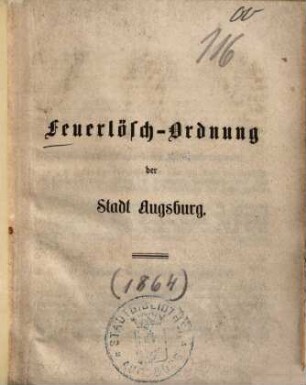 Feuerlösch-Ordnung der Stadt Augsburg