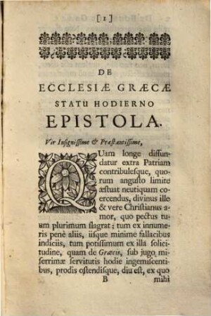 De graecae ecclesiae hodierno statu epistola