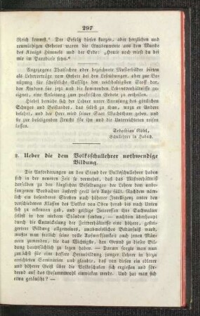 Ueber die dem Volksschullehrer nothwendige Bildung