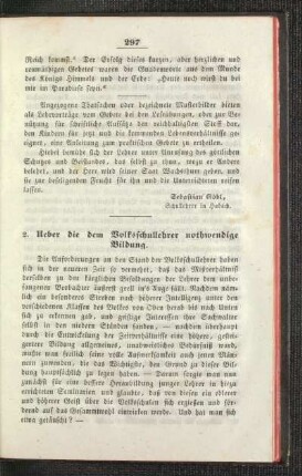 Ueber die dem Volksschullehrer nothwendige Bildung