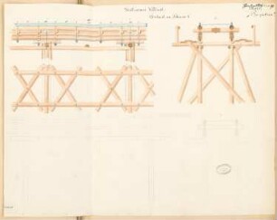 Hölzerner Viadukt Monatskonkurrenz Januar 1879: Konstruktionsdetails zu 2 Varianten; Maßstabsleiste