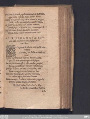 Ad Theologiae Studiosam iuventutem Epigramma aliud.