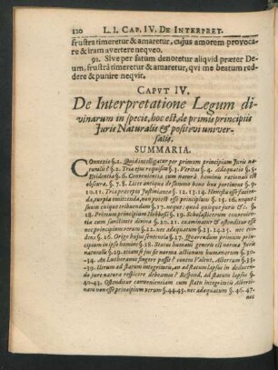 Caput IV. De Interpretatione Legum divinarum in specie, hoc est, de primis principiis Iuris Naturalis & positivi universalis.