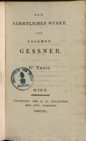 Sal. Gessners Schriften. 7., Evander und Alcimna. Erast. Erzehlungen Von Diderot