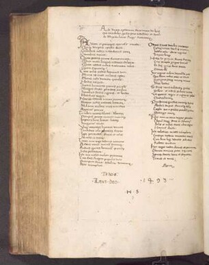 Kaisergedicht, von Hartmann Schedel auf Kaiser Maximilian, mit Initialen H. S. (Hartmann Schedel) und Datierung 1493