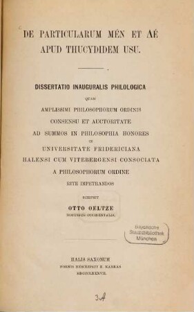 De particularum mén et dé apud Thucydidem usu