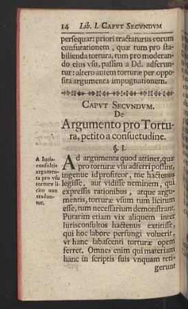 Caput secundum. De Argumento pro Tortura