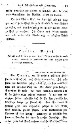 Fußreise nach Leeuwarden. Unter Wegs gemachte Bemerkungen. Ankunft zu Leeuwarden und Notizen über die dortige Lebensart.