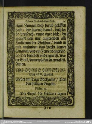 Das XXII. Capitel. Gebet am Tage Michaelis, Von den heiligen Engeln
