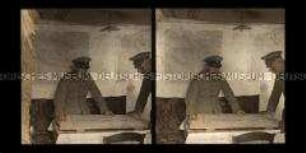 Soldat am Messtisch im Unterstand bei Montfaucon