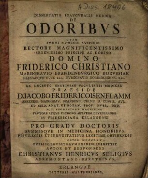 Dissertatio Inavgvralis Medica De Odoribvs