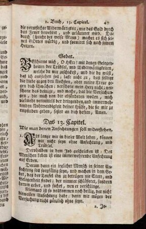 Das 13. Capitel. Wie man denen Anfechtungen soll widerstehen. - Das 20. Capitel. Wie man die Enöde lieben, stillschweigen, und sich von der Welt absöndern soll.