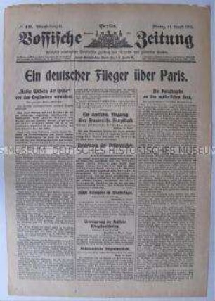 Titelblatt der Tageszeitung "Vossische Zeitung" zur Kriegslage an West- und Ostfront