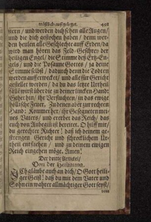 Der dritte Artickel/ Von der Heiligung.
