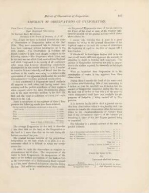 Abstract of observations of evaporation