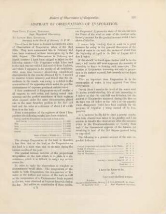 Abstract of observations of evaporation