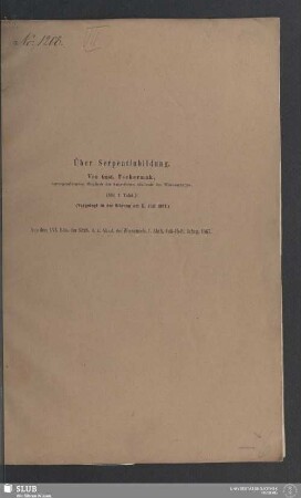 Über Serpentinbildung : (Vorgelegt in der Sitzung am 11. Juli 1867)