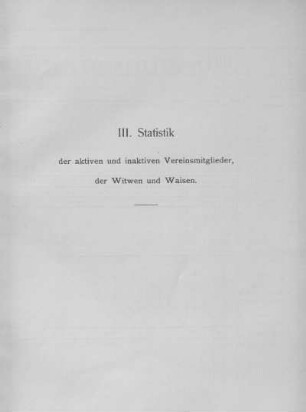 III. Statistik der aktiven und inaktiven Vereinsmitglieder, der Witwen und Waisen