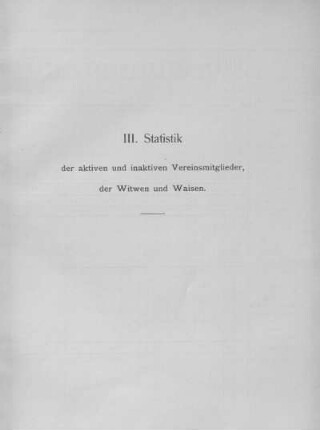 III. Statistik der aktiven und inaktiven Vereinsmitglieder, der Witwen und Waisen