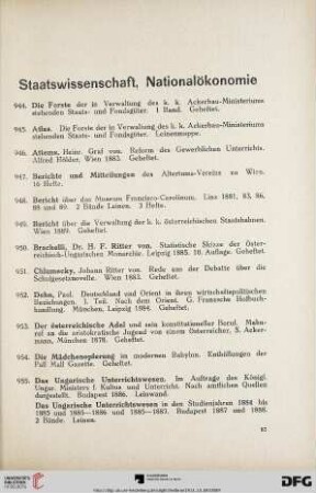 Staatswissenschaft, Nationalökonomie (Nr. 944-986)