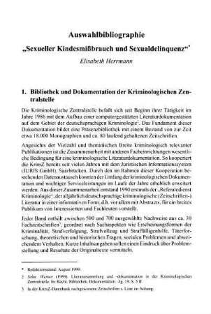 273-296, Auswahlbibliographie "Sexueller Kindesmißbrauch und Sexualdelinquenz"