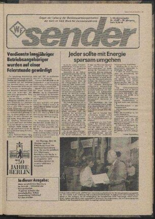 Betriebszeitung 'WF-Sender', Nr.43/1987 (5. Oktoberausgabe 1987)