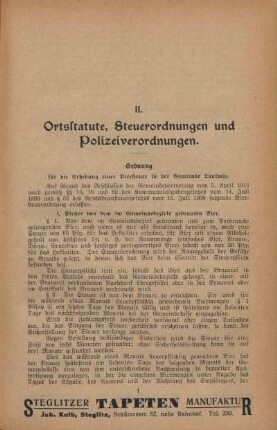 II. Ortsstatute, Steuerordnungen und Polizeiverordnungen