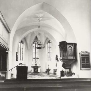 Nerchau. Stadtkirche St. Martin (1. V. 16. Jh., Umbau 1783). Inneres nach O von der Empore