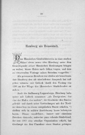 Hamburg als Hansestadt.