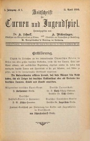Zeitschrift für Turnen und Jugendspiel. 5. 1896/97