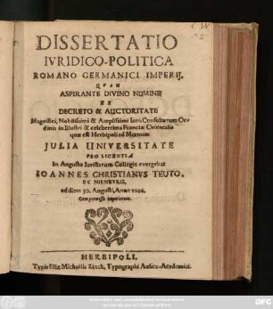 Dissertatio Iuridico-Politica Romano Germanici Imperii