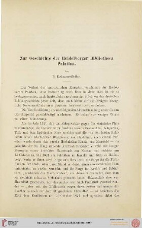 1: Zur Geschichte der Heidelberger Bibliotheca Palatina