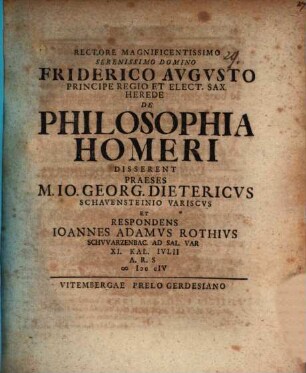 Meditationes Philosophicae De Nonnvllis Ad Poema Pertinentibvs : Qvas Amplissimi Philosophorvm Ordinis Consensv Ad D. Septembris MDCCXXXV.