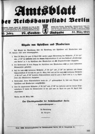 19. Sonderausgabe, 31. März 1941