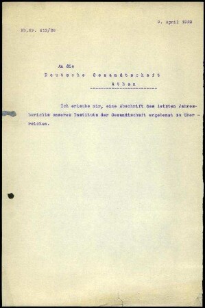 Übermittelung Jahresbericht 1928/29