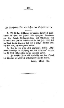 Zu Nachricht für die Leser des Schulblattes