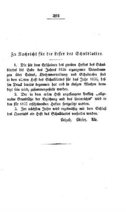 Zu Nachricht für die Leser des Schulblattes